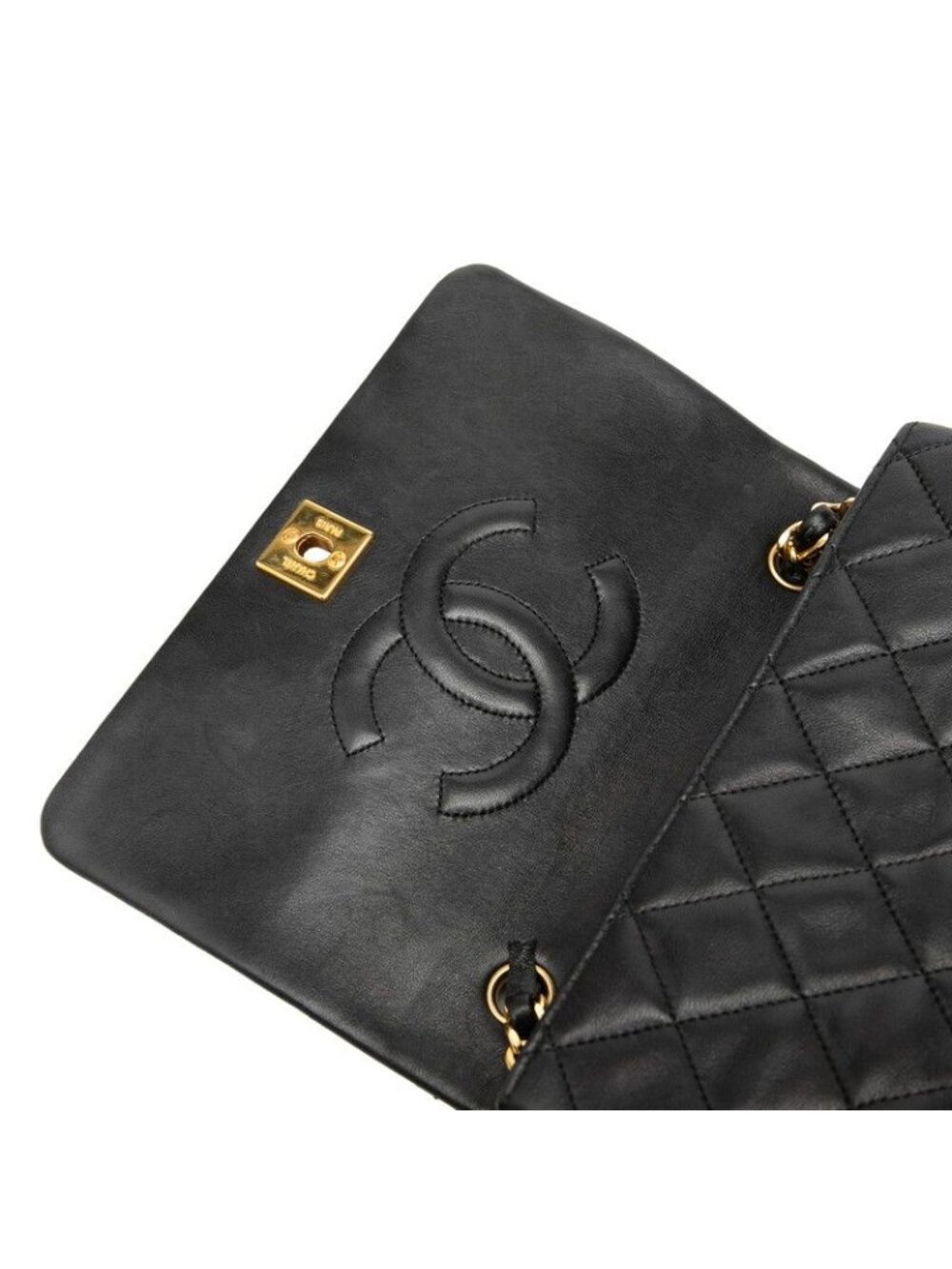 ★SOLD★ Chanel Quilted CC Logo Crossbody Chain Shoulder Bag Black Lambskin - Picture 4 of 7
